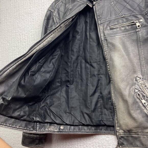 VTG B-STAR Faux Leather Moto jacket Distressed Punk Military Quilted Hood Sz S** - Picture 13 of 14